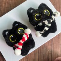 Porte-clés en peluche chat noir mignon, pendentif chaton de dessin animé, jouet en peluche doux, porte-clés de voiture, décorations de sac, cadeaux pour enfants