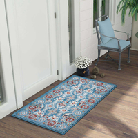 Tapis d'appoint très populaire au design floral antique bleu/blanc, fabriqué à la machine, à poils coupés et bouclés, adapté aux animaux domestiques et résistant aux taches