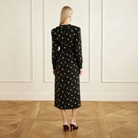 Robe midi trapèze vintage à imprimé floral pour femme, col en V avec plis et boutons en dentelle, idéale pour le printemps/automne, tenue décontractée et de soirée, personnalisable OEM