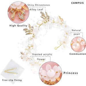 Diadème de princesse en alliage réglable avec cristaux floraux, strass et perles pour <span class=keywords><strong>mariage</strong></span>, fiançailles, bal de promo, photographie - Product Image 4
