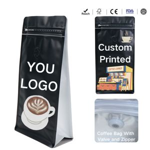 Sacs à café noirs personnalisés, laminés, étanches à l'air, avec valve, pour les en-cas, les grains de café, les biscuits, directement du fournisseur - Product Image 1