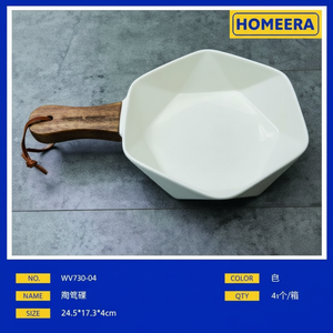 All'ingrosso fornitore di massa Set di 6 piatti in porcellana con manico in legno di Acacia servire vassoi e legno di bambù piatto da portata - Product Image 1