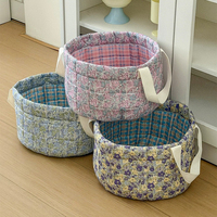 Panier de rangement matelassé de luxe à motif floral pastoral, panier à linge domestique lavable à la main avec poignée pour sous-vêtements, jouets et articles divers