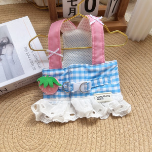 Arnés para Mascotas Liang Chong, Azul a Cuadros, Transpirable, Estilo Chaleco para Perros Pequeños y Gatos, con Decoración de Fresas - Product Image 3