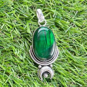 Pendentif en labradorite verte en argent sterling 925 Bijoux en pierres précieuses faits à la main avec rhodium et plaqué or LABRADORITE GEMSTONE - Product Image 6