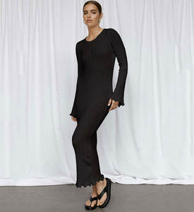 Abito lungo lavorato a <span class=keywords><strong>maglia</strong></span> Sexy per le donne maniche svasate senza schienale Ruffles Slim Maxi abiti Vestidos autunno Beach Vacation Robe - Product Image 6