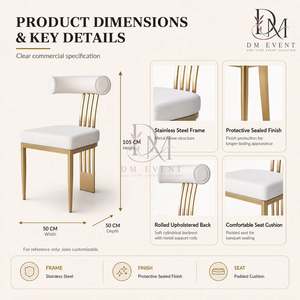 Gold T Bar Slat Back Stainless Steel Event <b>Dining</b> <b>Chair</b> with White <b>Cushion</b> for Hotel and Wedding Projects Wholesale Seating - Product Image 4