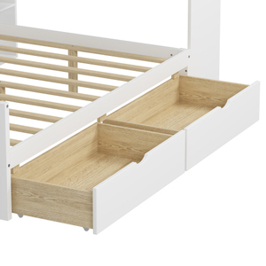 Sofá Cama en Forma de L de Madera con Siete Armarios de Almacenamiento, Dos Cajones de Almacenamiento, Cama Multifuncional con Escritorio y Estantería Integrada - Product Image 4