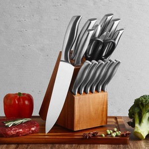 Ensemble de couteaux de cuisine en acier inoxydable à haute teneur en carbone, 15 pièces, lame tranchante, manche ergonomique, ustensiles de cuisine, kits de couteaux avec <span class=keywords><strong>bloc</strong></span> en bois - Product Image 1