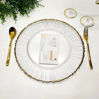 Offre Spéciale – Assiettes de Présentation Irrégulières en Verre Cristal Écologique de 13 Pouces avec Bord Doré pour Décoration de Mariage
