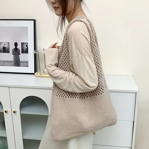 Chic Boho Dệt Kim Vải Tote Túi Bãi Biển Cho Phụ Nữ Cô Gái Công Suất Lớn Thẩm Mỹ Crochet Vai Túi Tay Có Thể Tùy Chỉnh Logo - Product Image 4