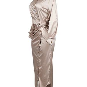 Vestido Maxi de Algodón Elegante y Lujoso para Mujer, Personalizado, de Manga Larga, con Lazo en la Espalda, Color Sólido, Nueva Colección, Talla Grande, Estilo Casual - Product Image 5