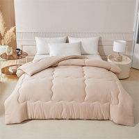 Couette en coton lavé 100% polyester, bord festonné beige, ensemble de literie matelassée toutes saisons 4 pièces