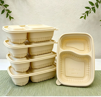 Boîte à lunch jetable écologique à 2 compartiments de 900 ml en amidon de maïs, compatible micro-ondes, durable, pour plats à emporter