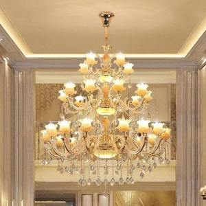 Lustre Classique Européen Grand Modèle Doré en Cristal, 24 Lumières, Abat-jour en Verre Fleur, Lampe Suspendue pour Villa - Product Image 2