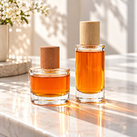 Flacon de parfum rond en verre personnalisé 30ml 50ml, contenant vide pour parfum, couvercle en bois, vaporisateur à pompe, emballage cosmétique