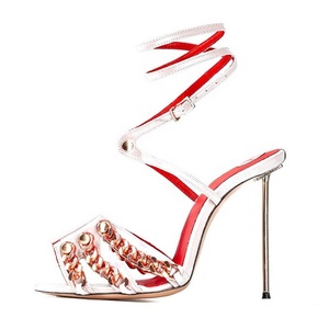 Sandalias de tacón de aguja para mujer, talla grande 45, ajuste ancho, con cadena metálica y correa al tobillo, tacones altos y delgados, para verano, exterior y fiesta - Product Image 3