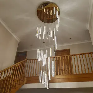 Candelabro grande para sala de estar a medida, luces colgantes para escaleras, iluminación larga de cristal, candelabro moderno hotel de lujo para