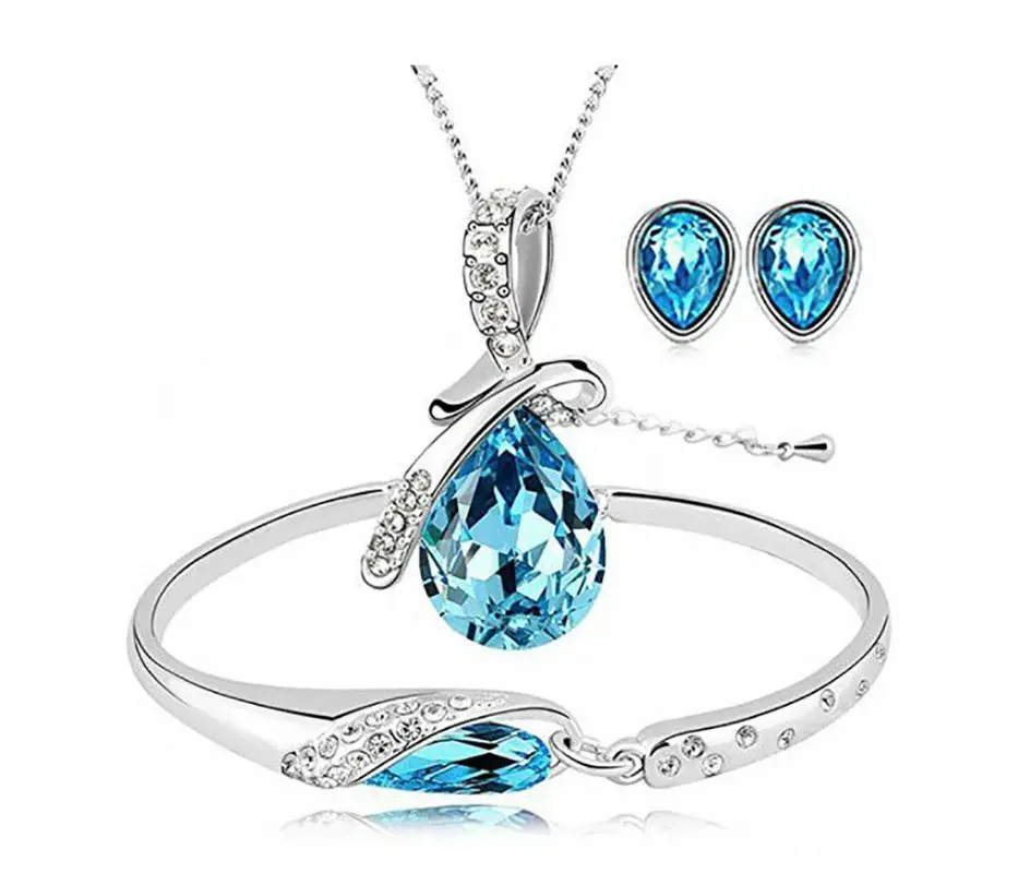 Elegant Women Fashion Austrian Crystal Butterfly Pendants Necklace Earrings Bracelet Jewelry Sets /