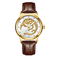 Jam Tangan Pria Gaya Cina Quartz dengan Dial Relief Naga 3D, Berlian, dan Baja Anti Karat, untuk Bisnis