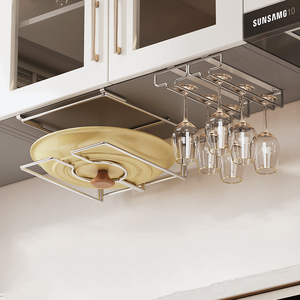 Armario de acero inoxidable 304 <span class=keywords><strong>para</strong></span> cocina, estante <span class=keywords><strong>para</strong></span> tapa de olla, tabla de cortar, soporte de almacenamiento, sin instalación, estante colgante <span class=keywords><strong>para</strong></span> copa de vino - Product Image 1