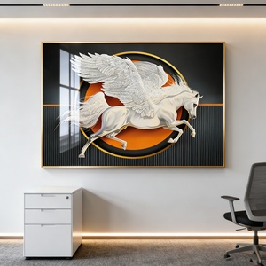Moderna Decoración de Pared para Sala de Estudio o Comedor, Diseño de Alas de Caballo Blanco, Arte de Pared de Porcelana de Cristal con Luz LED - Product Image 3