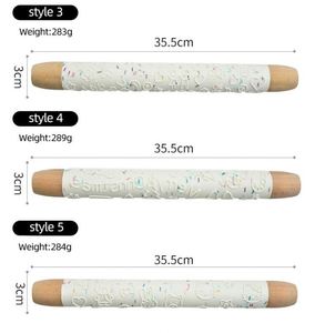 Christmas Beech Wooden Handle Manual Dough Bread Roller Pin Marble Embossed Textured Ceramic Silicone <b>Rolling</b> Pins for Baking - Product Image 5