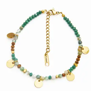 18K Gold Plated Stainless Steel Charms Women Fashion Bohemia Style Gemstones Beads Handmade Bracelet Jewelry