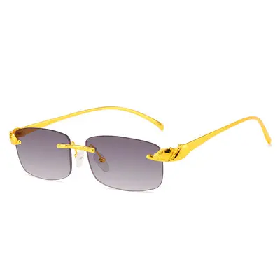 ADE WU GB97002 남녀 공용 남자와 여자 클래식 Frameless 선글라스 표범 머리 금속 사원 패션 사각형 무테 태양 안경