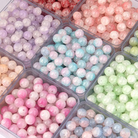 Perles rondes fantaisie en verre de jade naturel double couleur effet craquelé pour la fabrication de bijoux, bracelets et colliers, vente en gros