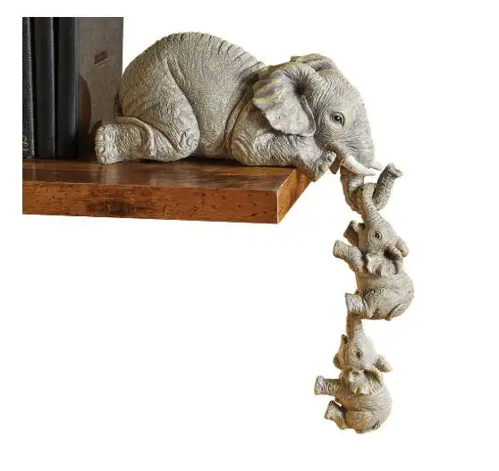 수지 코끼리 플러시 장난감 세 엄마와 두 아기 선반 또는 테이블의 가장자리에 매달려 세트