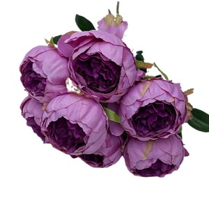 Bouquet de pivoines à 7 têtes, fleurs en soie, arrangement floral artificiel, décoration d'intérieur, mariage, vintage, fait main - Product Image 1