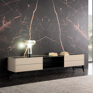Meuble TV moderne <span class=keywords><strong>de</strong></span> luxe en panneaux <span class=keywords><strong>de</strong></span> bois avec fonction <span class=keywords><strong>de</strong></span> rangement, plateau rectangulaire en marbre pour salon, chambre et salle à manger - Product Image 1