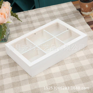 Caja de madera creativa de 6 compartimentos con tapa de vidrio para organizar y guardar joyas, 29 cm, fabricada en Shandong - Product Image 2