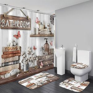Juego de Cortinas de Baño de Poliéster Impermeables de Estilo Moderno, Juego de Decoración para Baño con Alfombras - Product Image 1