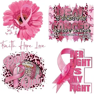 Besi kesadaran kanker payudara pada patch Transfer pita merah muda besi pada Transfer DTF Applique patch Transfer panas pakaian DI