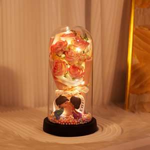 <span class=keywords><strong>Rose</strong></span> Rosse Decorative a LED 2026 Fiori Artificiali Bouquet di <span class=keywords><strong>Rose</strong></span> in Sapone Sotto Cupola Acrilica Regalo per San Valentino - Product Image 4