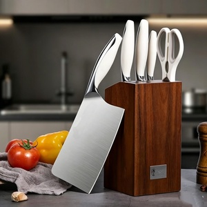 Ensemble de couteaux de cuisine en acier inoxydable à haute teneur en carbone, hachoir, ensemble de couteaux japonais, ciseaux de cuisine, couteau de cuisine avec support en bois massif - Product Image 2