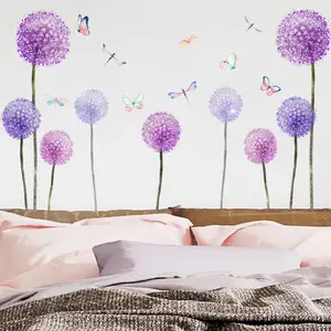Großhandel individuelle lila Löffel-Drogenspiegel-Streifenfliege-Schmetterlinge PVC abnehmbare dekorative Wandsticker für Schlafzimmer