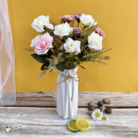 DREA Pas Cher Prix 5 Têtes Roses Fleurs Rouge Artificielle Vintage Soie Décoration de Mariage Rose Bouquet de Fleurs
