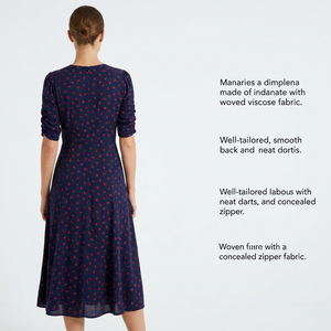 <span class=keywords><strong>Robe</strong></span> midi vintage française à motif floral, élégante, col en V, boutonnée, fendue, style bohème décontracté pour femme, vente en gros OEM/ODM - Product Image 2