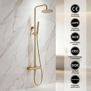 Brushed <strong>Gold</strong> Square Brass 12-Inch 6-Inch <strong>Shower</strong> <strong>Head</strong> With Shelf Bathroom <strong>Shower</strong> Faucets Set for Apartment Hotel System Mixer - Product Image 1