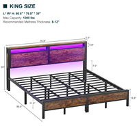 Cadre de lit king size moderne avec tête de lit rustique en MDF et plateforme métallique robuste pour hôtels, appartements et entrepôts