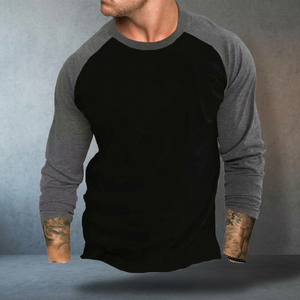Camiseta de Manga Larga para Hombre, Diseño Casual, Cuello Alto, Poliéster/Algodón Transpirable, Corte Regular, 180 Gramos, Color Sólido - Product Image 1