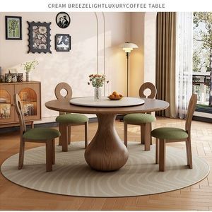 <b>Solid</b> <b>Wood</b> <b>Round</b> <b>Dining</b> <b>Table</b> With Rotatable Top For Home <b>Dining</b> Room - Product Image 3