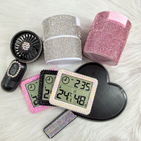 Thermomètre Hygromètre Numérique DIY Pinky Salon Decor pour Extensions de Cils, Mini Thermomètre d'Humidité Intérieur avec Strass