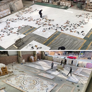 Carrelage de sol en marbre de luxe style français avec motif médaillon floral découpé au jet d'eau pour projets de villas, hôtels et palais - Product Image 1