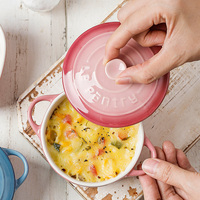 Binaurale runde Topf Back geschirr Keramik Backform Doppel ohr Mini Keramik Suppe Schüssel mit Deckel