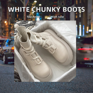 Botas de Invierno Blancas con Suela Gruesa para Mujer 2025, Botines de Plataforma con Cordones a la Moda, Botas Altas hasta el Tobillo que Aumentan la Estatura - Product Image 2