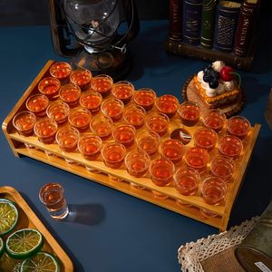 Soporte <span class=keywords><strong>de</strong></span> Bambú Natural para Vasos <span class=keywords><strong>de</strong></span> Chupito, Bandeja para Botellas con 24 Vasos <span class=keywords><strong>de</strong></span> <span class=keywords><strong>Vino</strong></span> para Club, Bar, Fiesta - Product Image 4